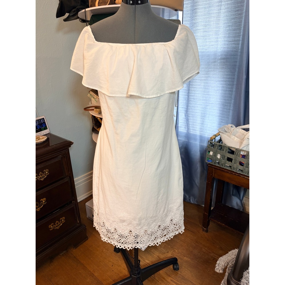 Westport Dress S White Off Shoulder Eyelet Lace Ruffle Mini Cottagecore Boho